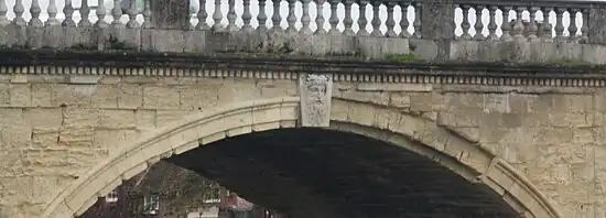 Sculpture of Tamesis. Downstream keystone of the central arch of Henley Bridge