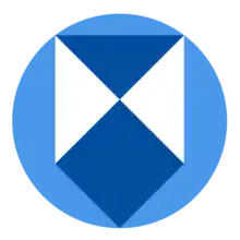 Royal blue and white shield in a mid-blue circle