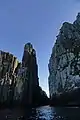 Sea stacks as seen from the water in Tasmania