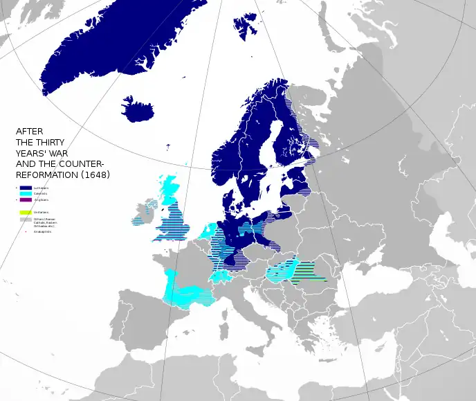 After the Counter-Reformation. Crypto-Protestants are not shown.