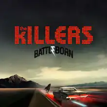 A muscle car drives in a wandering road with a horse charging towards the car. In the album's title, "Battle Born", a lighting bolt is used as the letter "E" in the word "Battle"