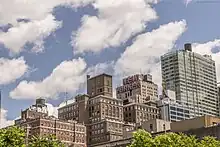 View of the New Yorker and other large buildings from Chelsea, Manhattan. The New Yorker is roughly at the center.