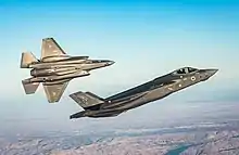 Two F-35I Adir of 116 Squadron "The Southern Lions" (lion symbol at tail) from Nevatim