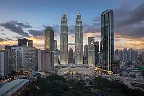 The Carigali Tower, Petronas Twin Towers, Maxis Tower and Four Seasons Place KL from left.