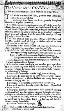 Copy of the original advertisement The Vertue of the Coffee Drink