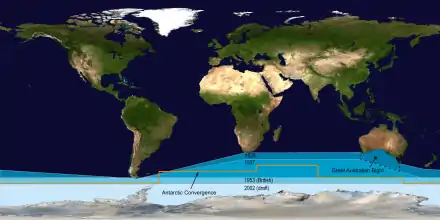 Image 86The International Hydrographic Organization's delineation of the "Southern Ocean" has moved steadily southwards since the original 1928 edition of its Limits of Oceans and Seas. (from Southern Ocean)