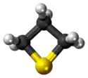 Ball-and-stick model of the thietane molecule