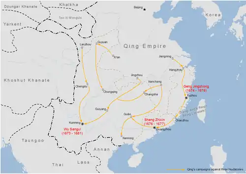 Image 24Map showing the Revolt of the Three Feudatories (1673–1681) (from History of Taiwan)