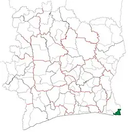 Location in Ivory Coast. Tiapoum Department has retained the same boundaries since its creation in 2008.