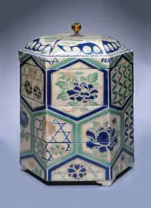 Kyō stoneware tiered food box with overglaze enamels, Edo period, 18th century