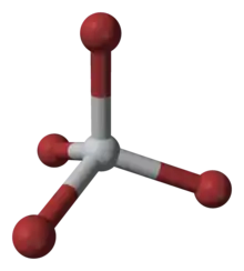 Ball-and-stick model of the titanium tetrabromide molecule