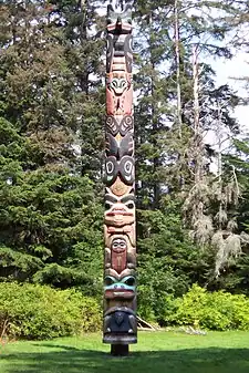 The K'alyaan Totem Pole of the Tlingit Kiks.ádi Clan, erected at Sitka National Historical Park to commemorate the lives lost in the 1804 Battle of Sitka