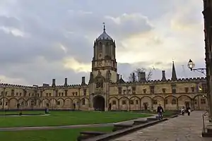 Tom Tower and Tom Quad. View on a warm winter evening.