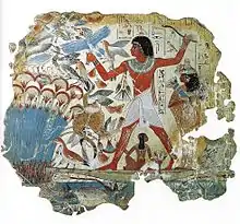 Hunting in the papyrus thicket, mural from a tomb in Thebes, Egypt, before 1350 BC