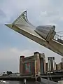 Picture of a close-up of the pedestrian and cycle arch while the bridge is tilting.