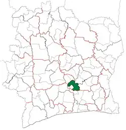 Location in Ivory Coast. Toumodi Department has had these boundaries since 2012.