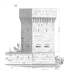 Drawing of a square tower.