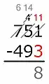 Working from right to left:11 − 3 = 8