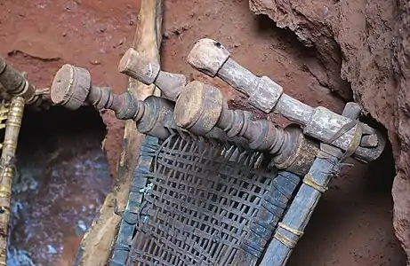 Traditional Ethiopian bed frames, lathe-turned and handcarved, Rock-Hewn Churches, Lalibela.