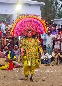 A Chhau dancer performing in a Jharkhand village