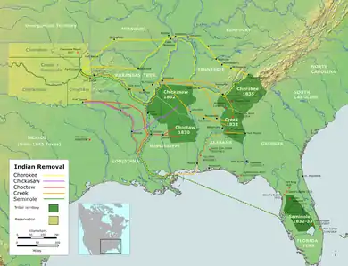 Image 35The Indian Removal Act resulted in the transplantation of several Native American tribes and the Trail of Tears. (from History of Arkansas)