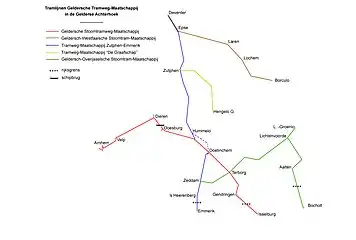 Map of 750 mm (2 ft 5+1⁄2 in) gauge tramways in the Achterhoek of Gelderland