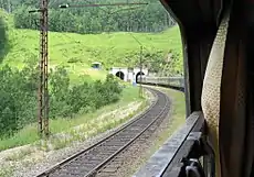 Train entering a Circum-Baikal tunnel west of Kultuk