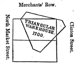 Map showing position of the Triangular Warehouse on Merchants Row