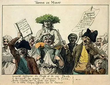 Image 18Jean-Paul MaratCredit: anonymousA 1793 etching with watercolor of Jean-Paul Marat, a radical journalist and politician from the French Revolution, carried on shoulders with a crown of laurel leaves, celebrating his acquittal by the Revolutionary Tribunal. From January to May 1793, Marat fought bitterly with the Girondins, whom he believed to be covert enemies of republicanism. The National Convention ordered the trial, but his acquittal only served to increase his public profile and popular support.More featured pictures