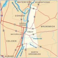 Map of Troy and its major thoroughfares