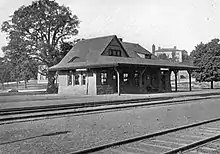 A small brick railway station