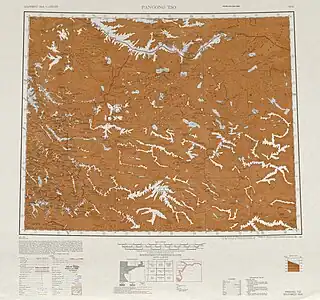 Map including the southern part of Yutian/Keriya County and the county's border with Tibet (AMS, 1950)