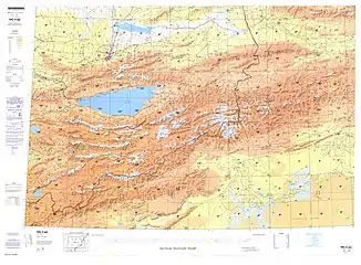 Map including Kuqa (labeled as Kuga/ Kuche/ Kuqaxian) (DMA, 1981)