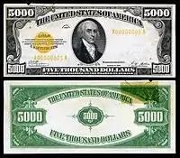 $5,000 Gold Certificate, Series 1928, Fr.2410, depicting James Madison.