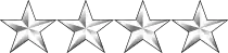 Four white metal stars in a horizontal row