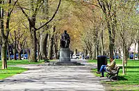 Commonwealth Avenue Mall with statue of William Lloyd Garrison, 2013