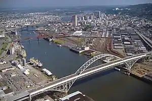 Bridge and the skyline of Portland circa 1988