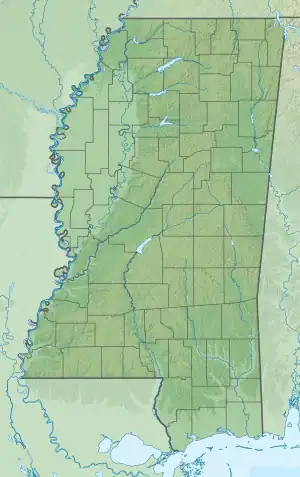 Location of Sardis Lake in Mississippi, USA.