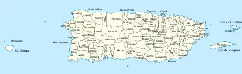 Map of the 78 municipios of the Commonwealth of Puerto Rico.