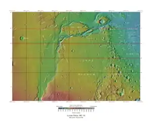 Topographical map of Lunae Palus quadrangle