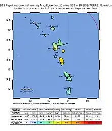 Map of the epicenter region illustrating seismic intensity