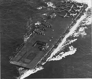 USS Manila Bay (CVE-61) underway while operating as an attack carrier in the Pacific, circa 1944