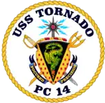 Arms of USS Tornado, with a dragon urinant