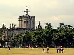 The building as viewed from the field