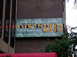 Photo of the National Debt Clock on September 24, 2004, at which time it read approximately US$7.3 trillion in national debt