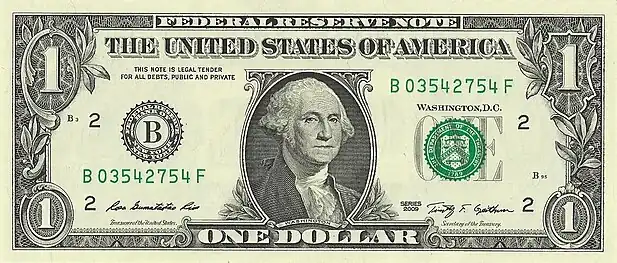 Obverse of the $1 bill