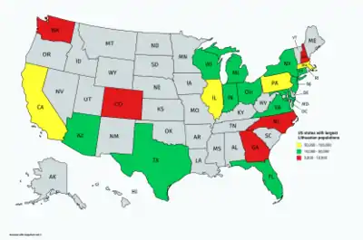 US states with largest Lithuanian populations