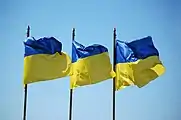 A series of Ukrainian flags