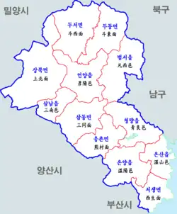 Map of Ulju County with Onyang eup depicted.