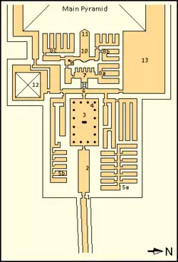 Annotated map of Unas's mortuary temple. Described in detail in upcoming section.